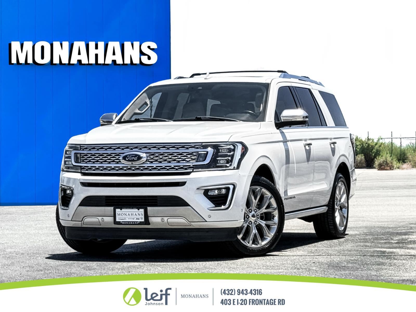 2019 Ford Expedition Platinum in White — front three-quarter view